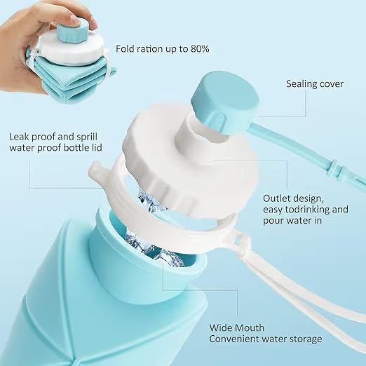 Silicone Folding Water Bottle for Travel, Gym, Hiking & Office