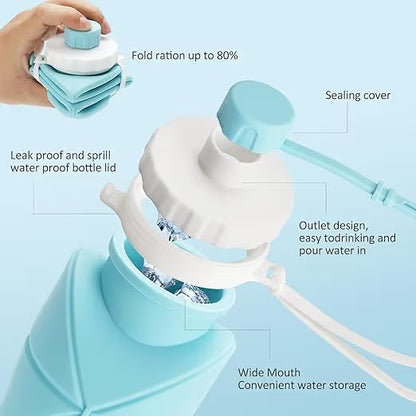 Silicone Folding Water Bottle for Travel, Gym, Hiking & Office